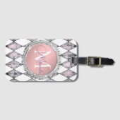 Roze Blush Harlequin Glitter Monogram Gepersonalis Bagagelabel (Voorkant (horizontaal))