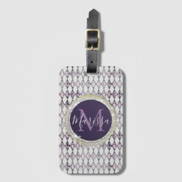 Roze Blush Harlequin Monogram Bagagelabel