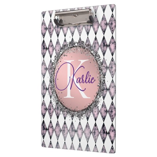 Roze Blush Harlequin Monogram Klembord (Links)