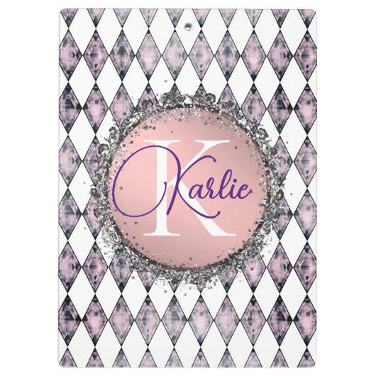 Roze Blush Harlequin Monogram Klembord (Achterkant)