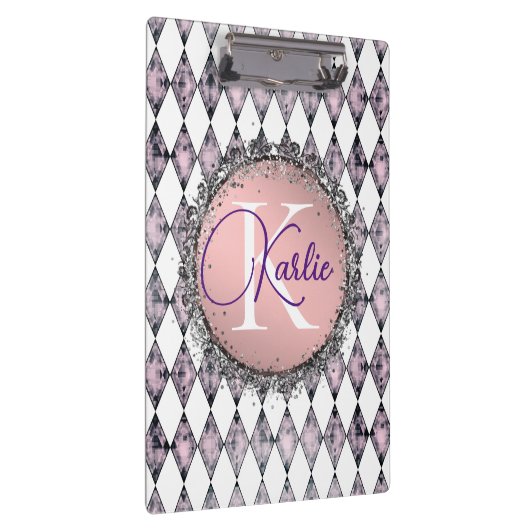 Roze Blush Harlequin Monogram Klembord (Rechts)