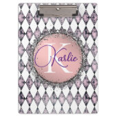 Roze Blush Harlequin Monogram Klembord (Voorkant)