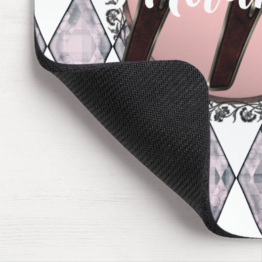 Roze Blush Harlequin Monogram Muismat (Hoek)