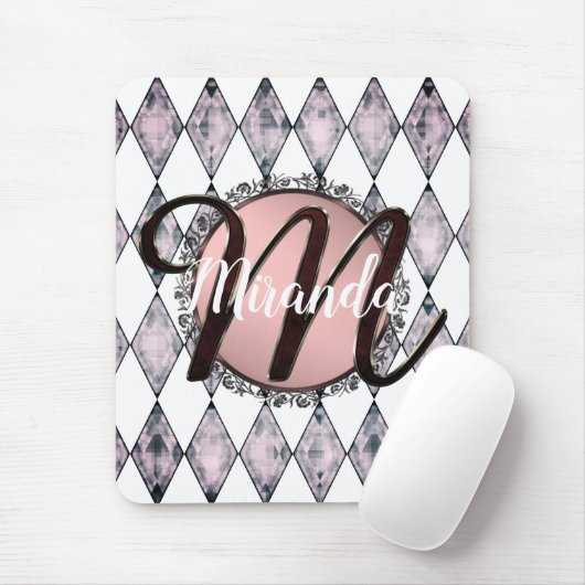 Roze Blush Harlequin Monogram Muismat (Met muis)