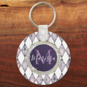 Roze Blush Harlequin Monogram Sleutelhanger (Achterkant)