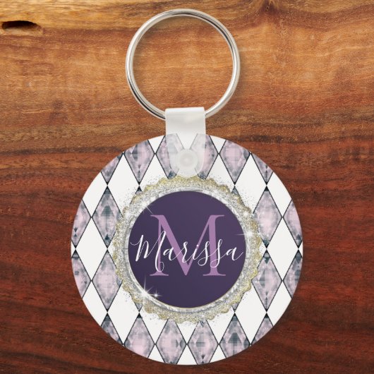 Roze Blush Harlequin Monogram Sleutelhanger (Achterkant)