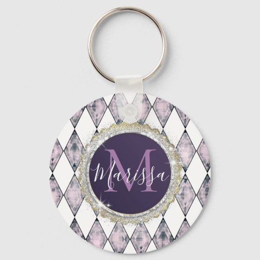 Roze Blush Harlequin Monogram Sleutelhanger (Achterkant)