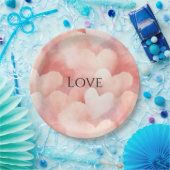  roze blush harten liefde papieren bordje (Feest)