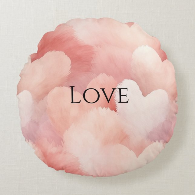  roze blush harten rond kussen (Voorkant)
