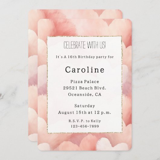 Roze Blush Harten Verjaardag Kaart (Voorkant / Achterkant)