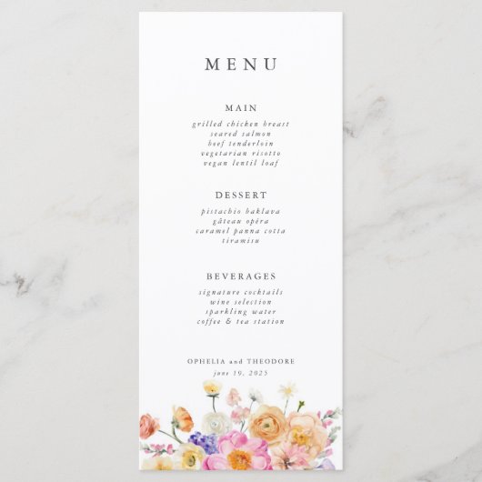 Roze Blush Heldere Botanische Moderne Elegante Huw Menu (Voorkant)