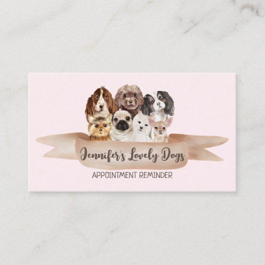 Roze Blush Hond Trimmer Dier Afspraak Visitekaartje (Voorkant)