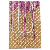 Roze Blush Ice Cream Cone Glitter Druppels Medium Cadeauzakje (Achterkant)