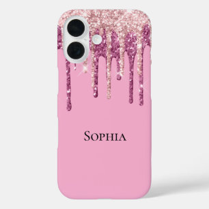Roze Blush Ice Cream Glitter Druppels iPhone 16 Hoesje