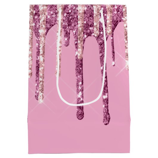 Roze Blush Ice Cream Glitter Druppels Medium Cadeauzakje (Achterkant)
