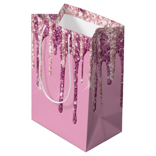 Roze Blush Ice Cream Glitter Druppels Medium Cadeauzakje (Achterkant Gekanteld)