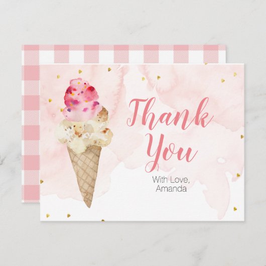 Roze Blush ijs Bruiloft Gold Glitter Bedankkaart (Voorkant / Achterkant)