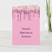 Roze Blush Ijs Glitter Druppels Verjaardag Kaart (Voorkant)