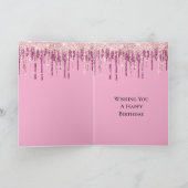 Roze Blush Ijs Glitter Druppels Verjaardag Kaart (Binnen)