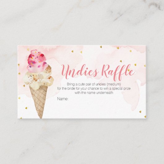 Roze blush ijscrème Undies Raffle Vrijgezellenfees Informatiekaartje (Voorkant)