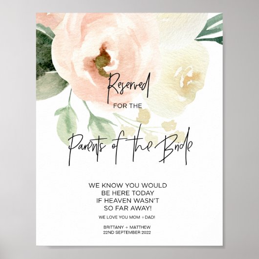 Roze 'Blush' Kleur Gereserveerde Ouders van de Bru Poster (Voorkant)