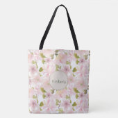 Roze Blush Magnolia Bloem Initialen Monogram Tote Bag (Voorkant)