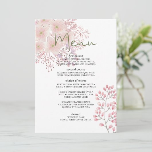 Roze Blush Magnolia Bloemen Bruiloft Menu (Staand voorkant)