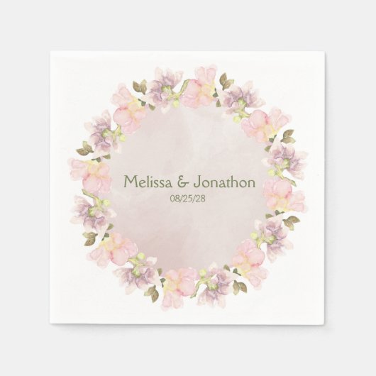 Roze Blush Magnolia Bloemen Bruiloft Servetten (Voorkant)