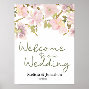 Roze Blush Magnolia Bloemen Bruiloftsposter Poster