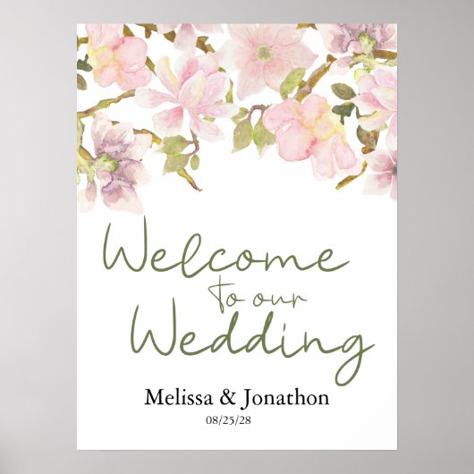 Roze Blush Magnolia Bloemen Bruiloftsposter Poster (Voorkant)
