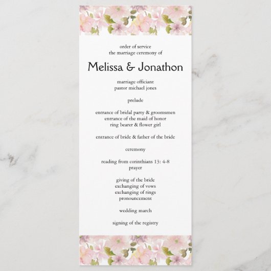 Roze Blush Magnolia Bloemen Huwelijk Programma Programmakaart (Voorkant)
