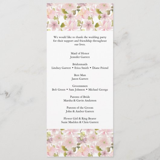 Roze Blush Magnolia Bloemen Huwelijk Programma Programmakaart (Achterkant)