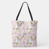 Roze Blush Magnolia Bloemen Initiaal Monogram Tote Bag (Achterkant)