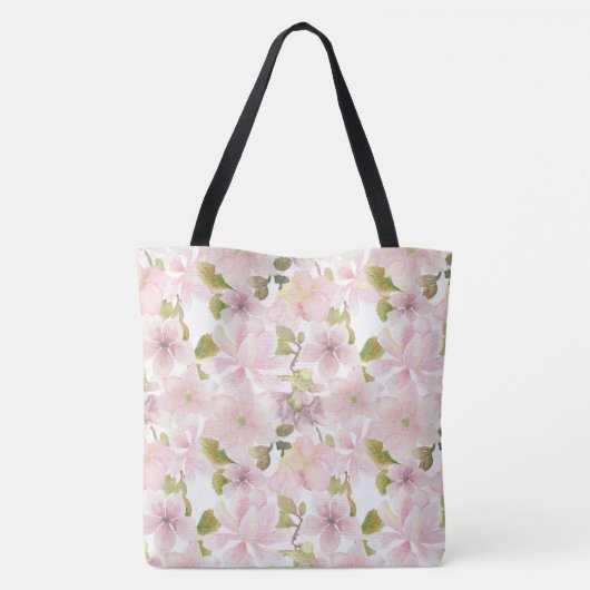 Roze Blush Magnolia Bloemen Initiaal Monogram Tote Bag (Achterkant)