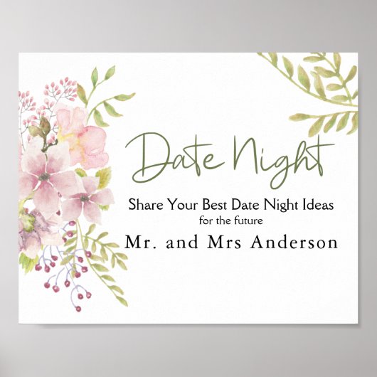 Roze Blush Magnolia Bloemendatum Avond Bord Poster (Voorkant)