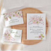 Roze Blush Magnolia Bloemige Bruiloft Kaart