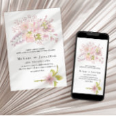 Roze Blush Magnolia Bloemige Bruiloft Kaart