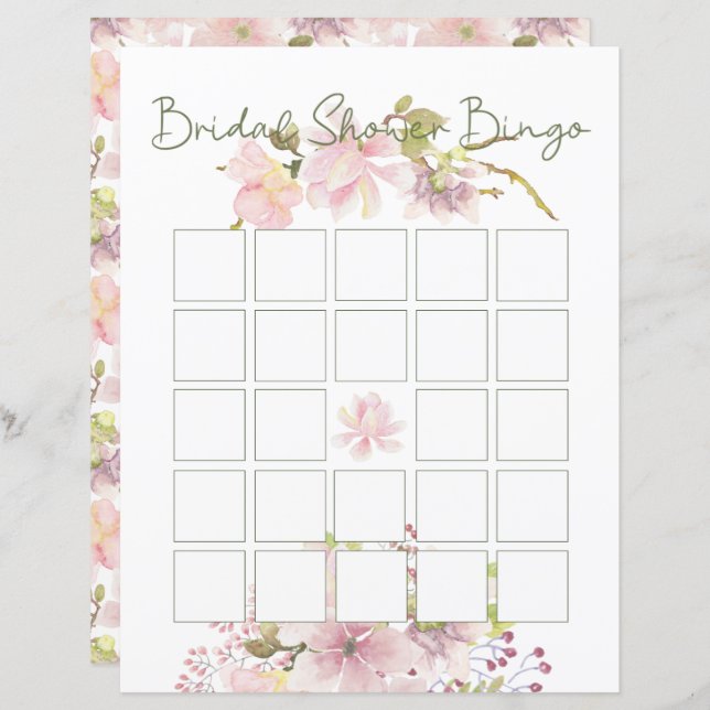 Roze Blush Magnolia Bloemige Bruiloftsshower Bingo (Voorkant / Achterkant)