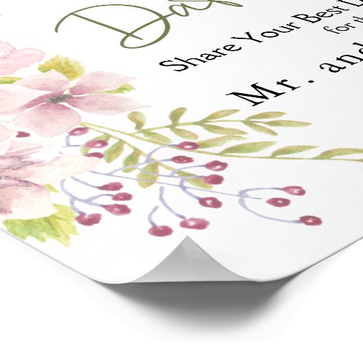 Roze Blush Magnolia Floral Datum Nachtteken Poster (Hoek)