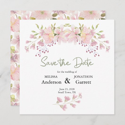 Roze Blush Magnolia Floral Elegant Save the Date (Voorkant / Achterkant)