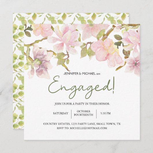 Roze Blush Magnolia Floral Elegant Verloving (Voorkant / Achterkant)