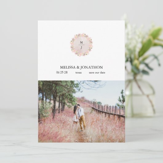 Roze Blush Magnolia Floral toevoegen Afbeelding op Save The Date (Staand voorkant)