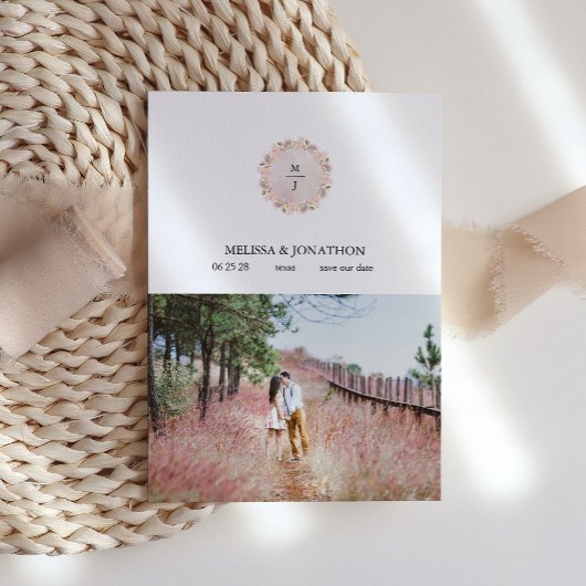 Roze Blush Magnolia Floral toevoegen Afbeelding op Save The Date