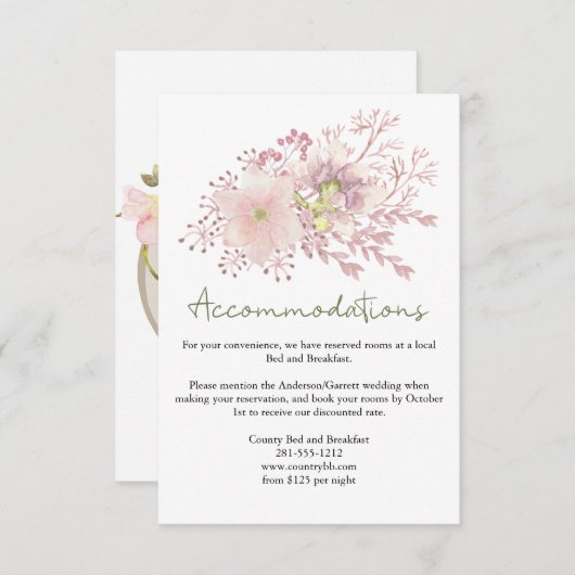 Roze Blush Magnolia Floral Wedding Enclosure Kaart (Voorkant / Achterkant)