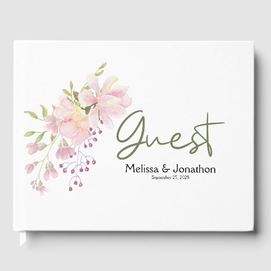 Roze Blush Magnolia Floral Wedding Gastenboek (Voorkant)