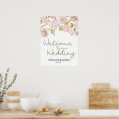 Roze Blush Magnolia Floral Wedding Poster (Keuken)
