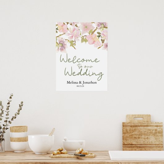 Roze Blush Magnolia Floral Wedding Poster (Keuken)