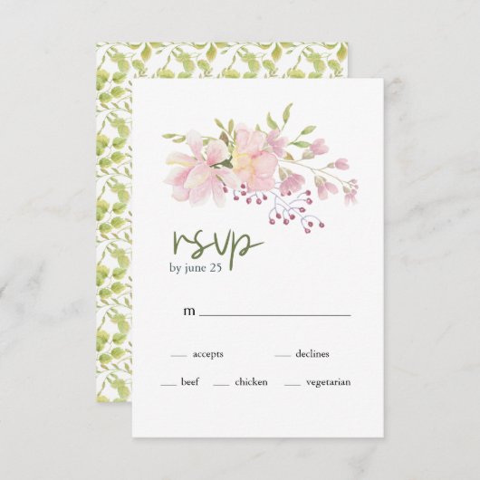Roze Blush Magnolia Floral Wedding RSVP Kaart (Voorkant / Achterkant)