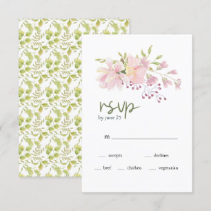 Roze Blush Magnolia Floral Wedding RSVP Kaart