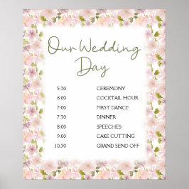 Roze Blush Magnolia Floral Wedding Schedule Poster